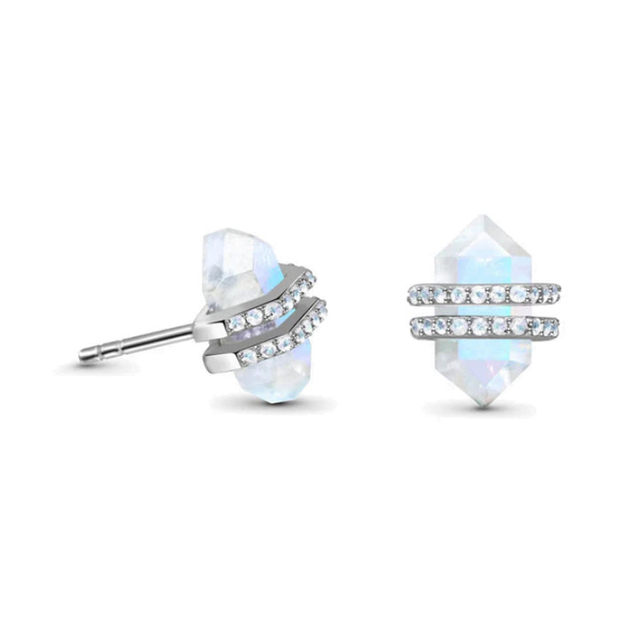Olivenorma Hexagonal Moonstone White Zircon S925 Sterling Silver Earrings - image 5