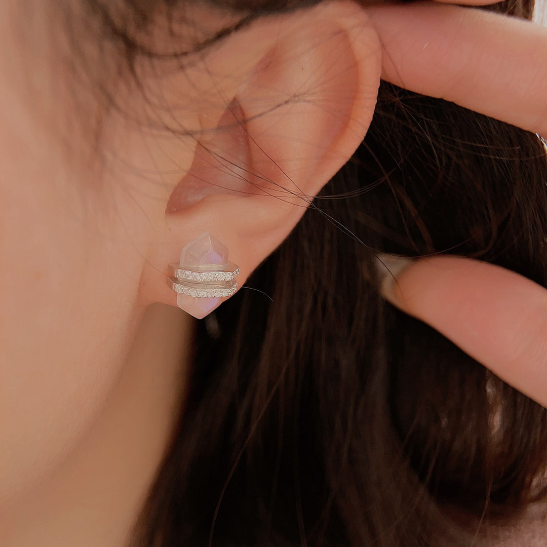 Olivenorma Hexagonal Moonstone White Zircon S925 Sterling Silver Earrings - image 1