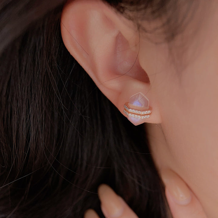 Olivenorma Hexagonal Moonstone White Zircon S925 Sterling Silver Earrings - image 3