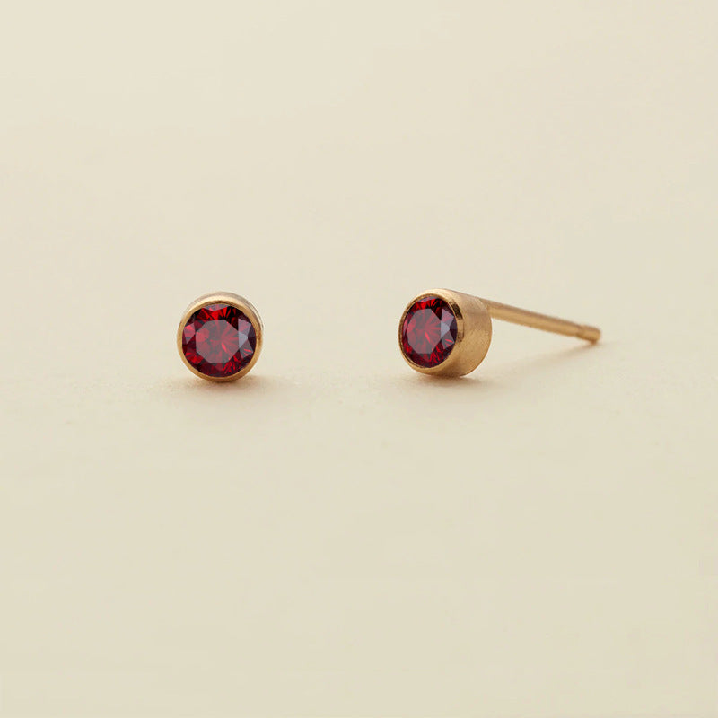 Olivenorma Birthstone Zircon Simple Earrings - January-Garnet - image 1