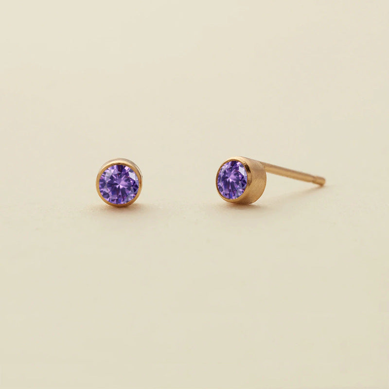 Olivenorma Birthstone Zircon Simple Earrings - February-Amethyst - image 3