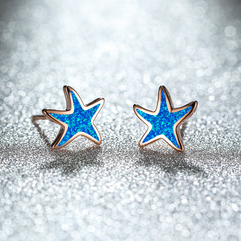 Olivenorma Blue Opal Starfish Earrings - Blue Opal - Rose Gold - image 5