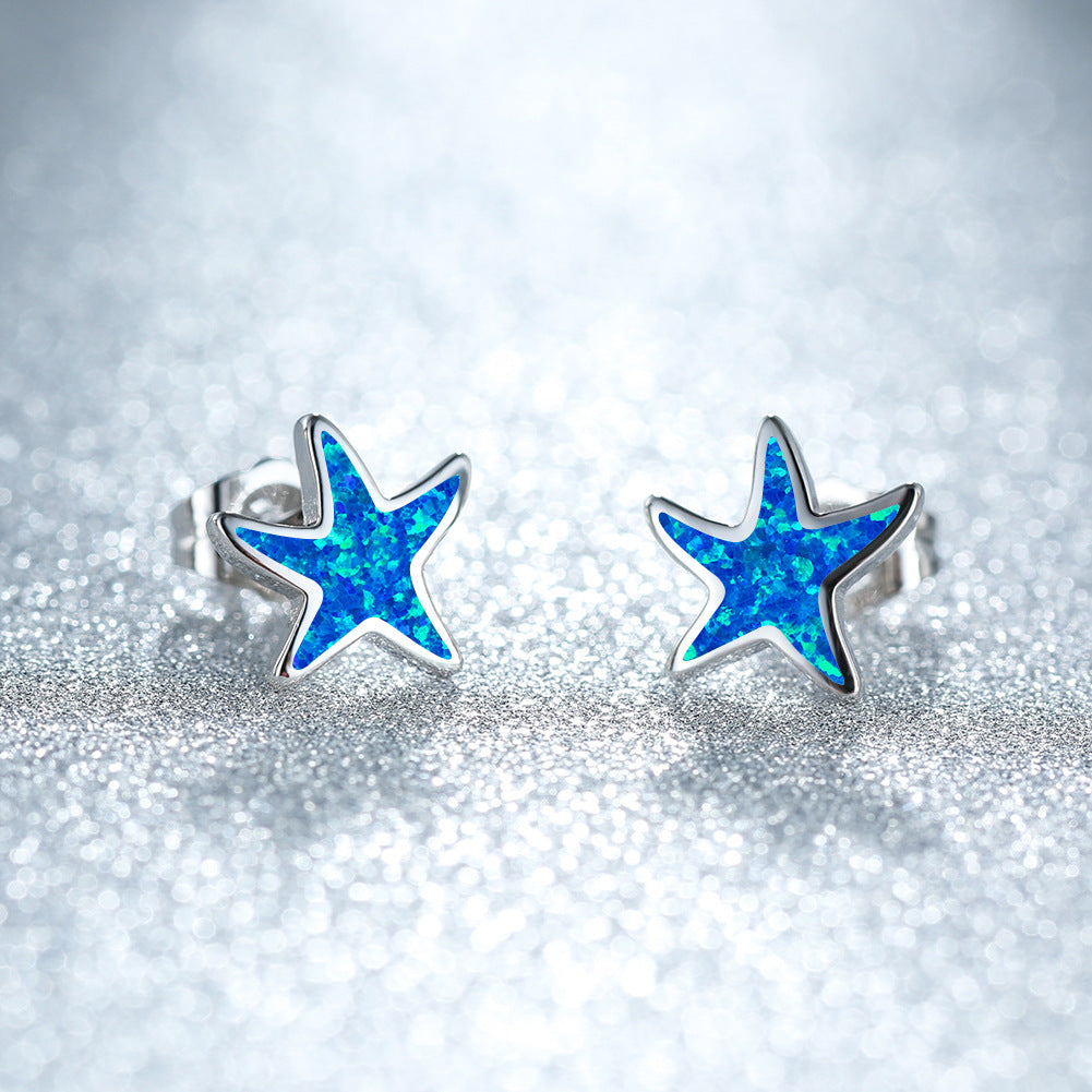 Olivenorma Blue Opal Starfish Earrings - Blue Opal - Silver - image 0