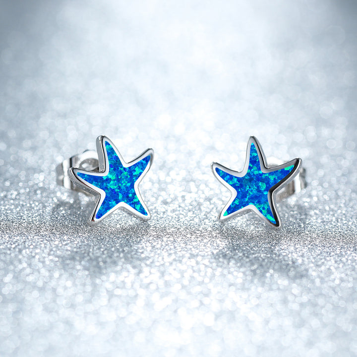Olivenorma Blue Opal Starfish Earrings - Blue Opal - Silver - image 0