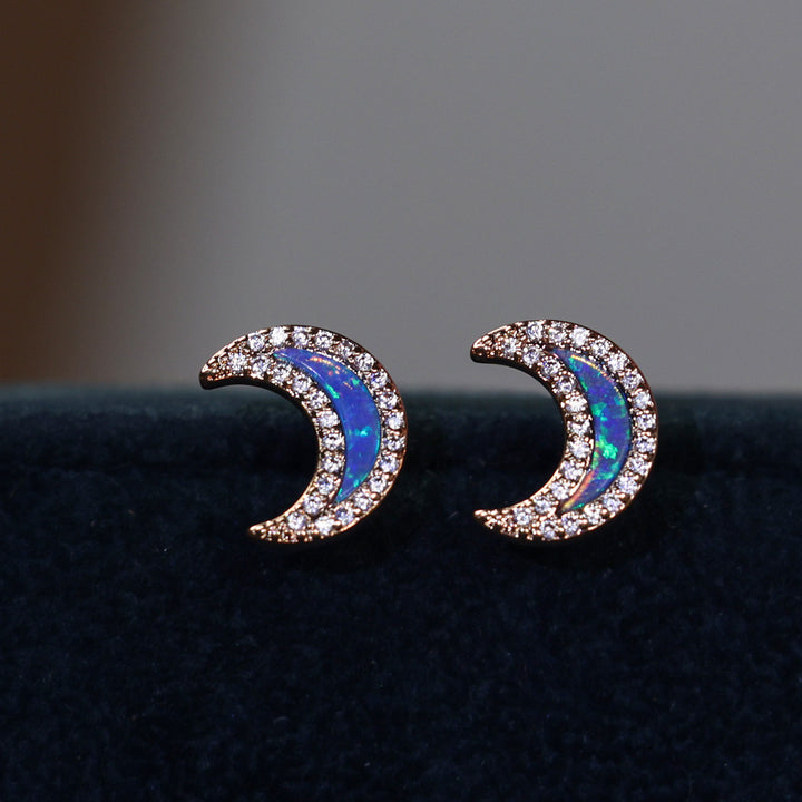 Olivenorma Blue Opal Zircon Moon Shape Earrings - image 6