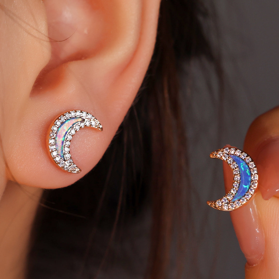 Olivenorma Blue Opal Zircon Moon Shape Earrings - image 4