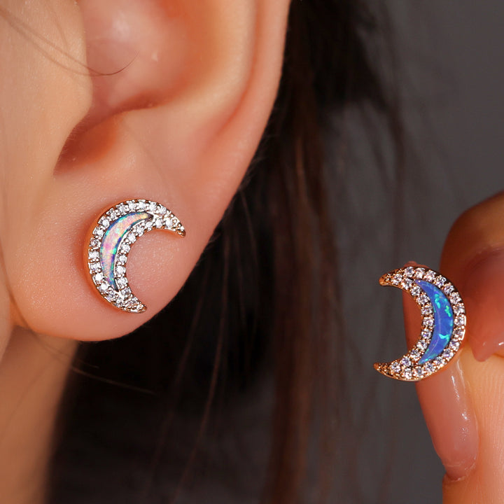 Olivenorma Blue Opal Zircon Moon Shape Earrings - image 4