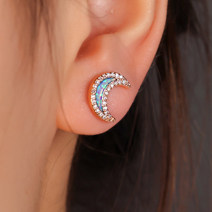 Olivenorma Blue Opal Zircon Moon Shape Earrings - image 5