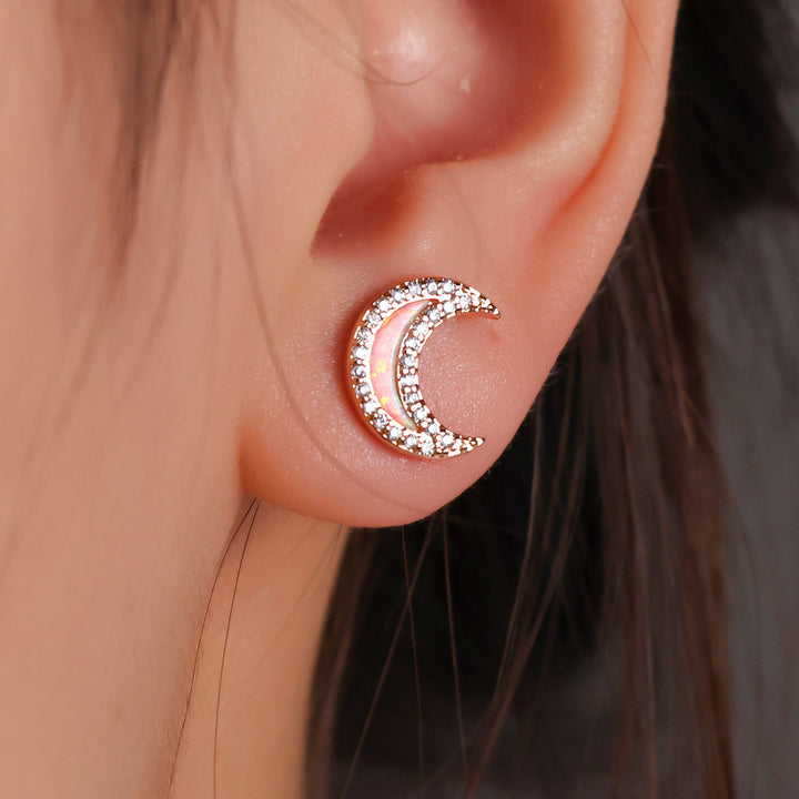 Olivenorma Blue Opal Zircon Moon Shape Earrings - image 13