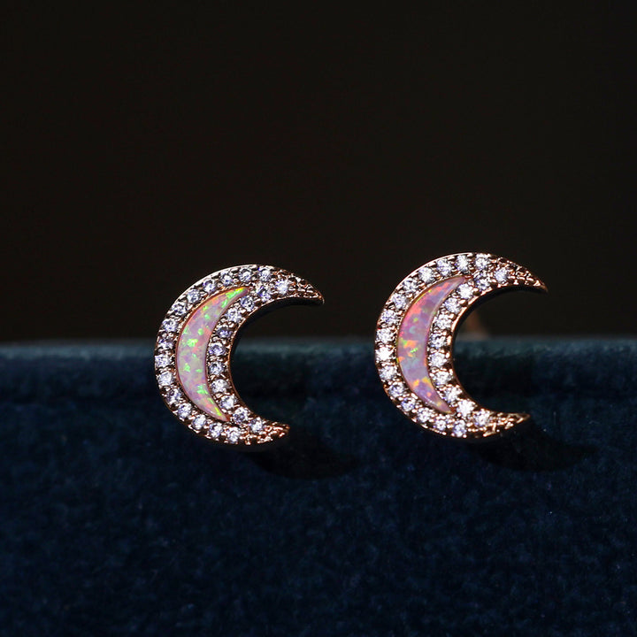 Olivenorma Blue Opal Zircon Moon Shape Earrings - image 14
