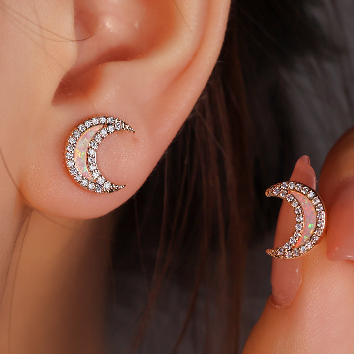 Olivenorma Blue Opal Zircon Moon Shape Earrings - image 12