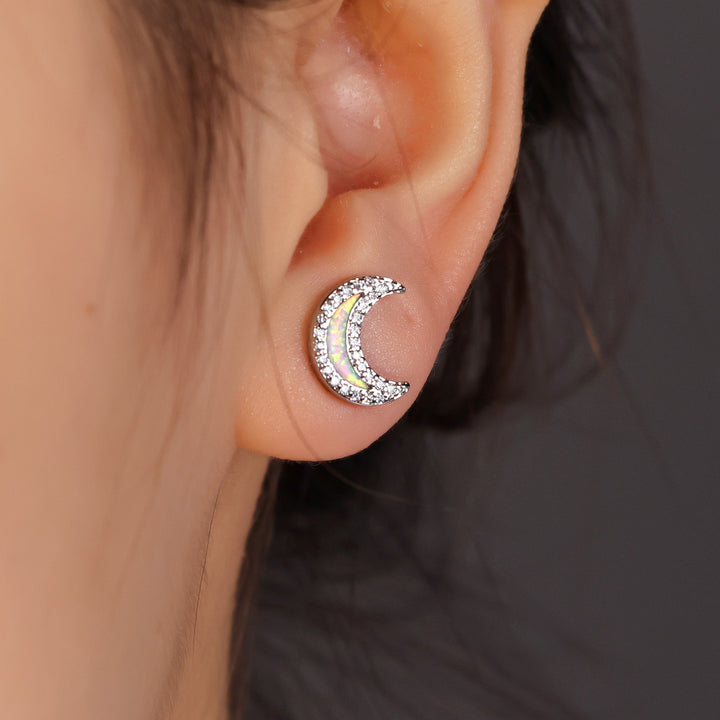 Olivenorma Blue Opal Zircon Moon Shape Earrings - image 9