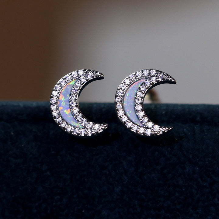 Olivenorma Blue Opal Zircon Moon Shape Earrings - image 10