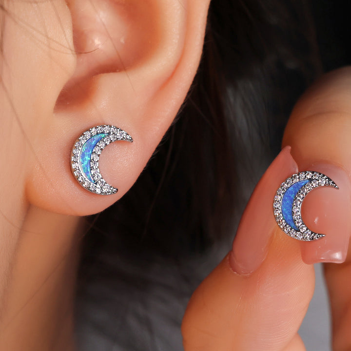 Olivenorma Blue Opal Zircon Moon Shape Earrings - image 0