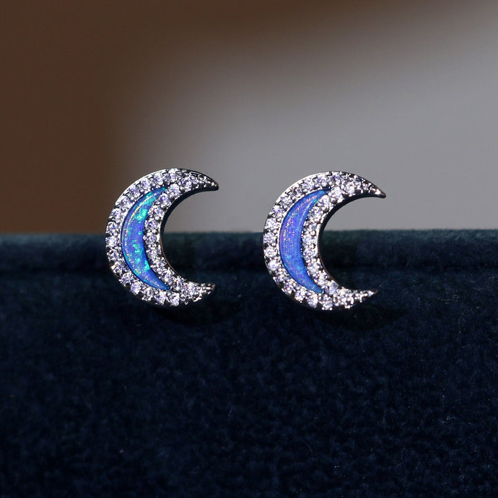 Olivenorma Blue Opal Zircon Moon Shape Earrings - image 2
