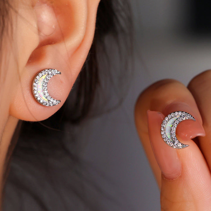 Olivenorma Blue Opal Zircon Moon Shape Earrings - image 8