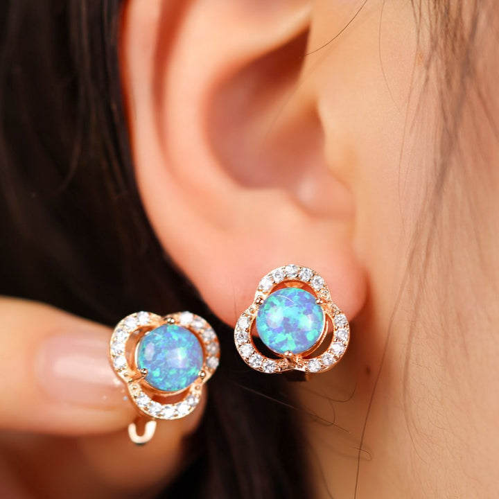 Olivenorma Opal White Zircon Clover Light Luxury Earrings - Blue Opal&Rose Gold - image 0