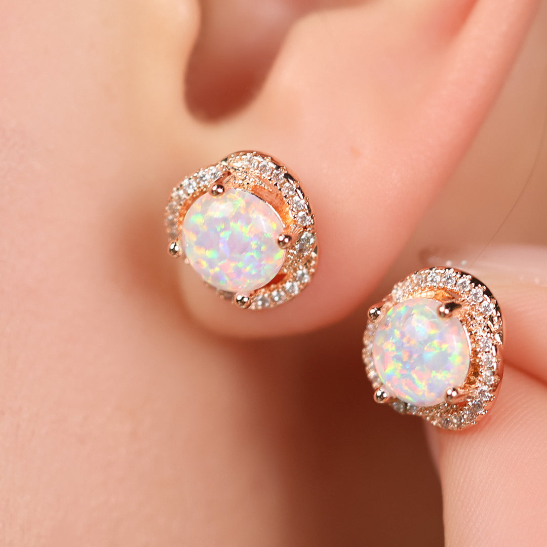 Olivenorma Opal White Zircon Clover Light Luxury Earrings - White Opal&Rose Gold - image 6
