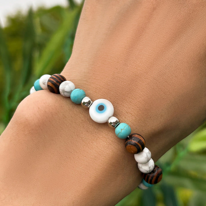 Olivenorma Turquoise Evil Eye Men Beaded Bracelet - Turquoise&White Turquoise - image 0