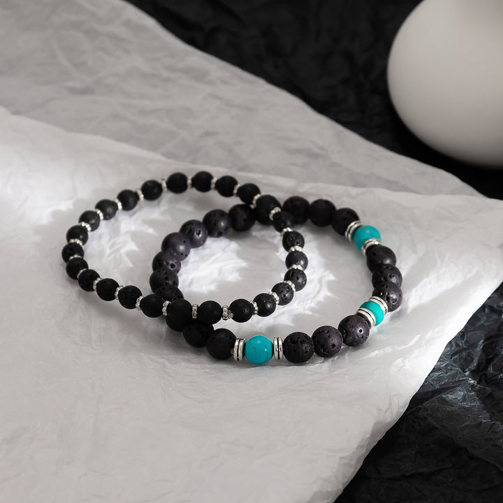 Olivenorma Lava Stone Turquoise Men Bracelet Set - Lava Stone&Turquoise - image 0