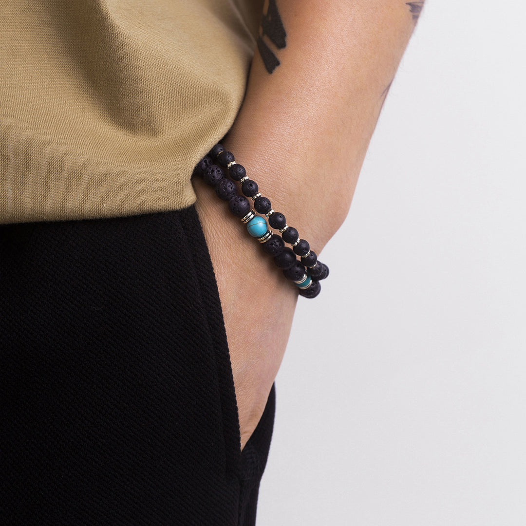Olivenorma Lava Stone Turquoise Men Bracelet Set - image 3