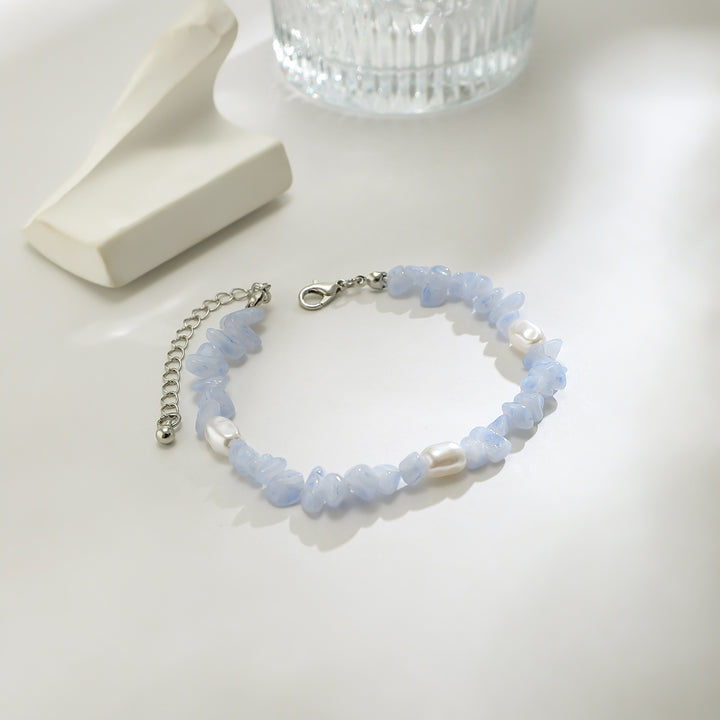 Olivenorma Natural Blue Chalcedony Freshwater Pearl Men Bracelet - image 3