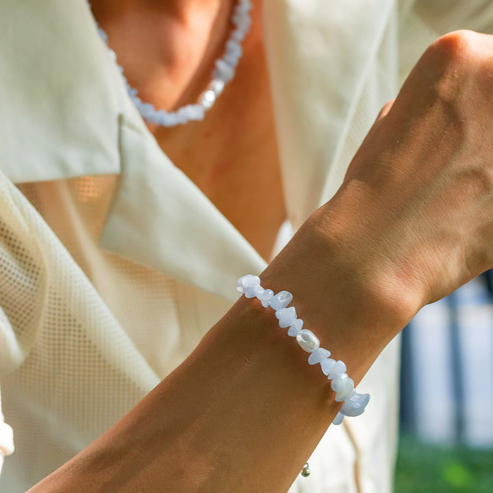 Olivenorma Natural Blue Chalcedony Freshwater Pearl Men Bracelet - image 1