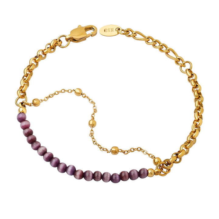 Olivenorma Purple Cat's Eye Stone Titanium Steel Double Layer Bracelet - image 9
