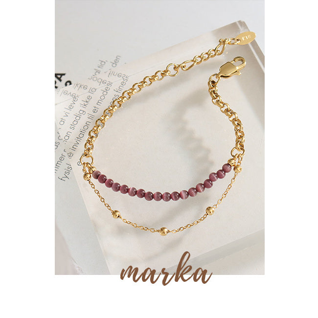 Olivenorma Purple Cat's Eye Stone Titanium Steel Double Layer Bracelet - image 6
