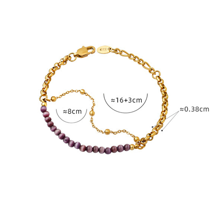 Olivenorma Purple Cat's Eye Stone Titanium Steel Double Layer Bracelet - image 10