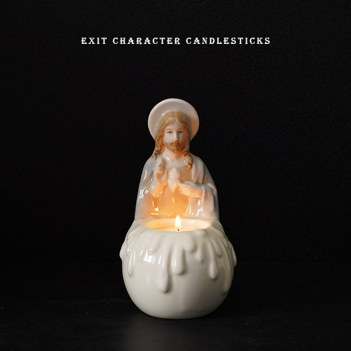 Olivenorma Jesus Portrait Relief Ceramic Scented Candle Holder - 10*10*15.5cm - image 0