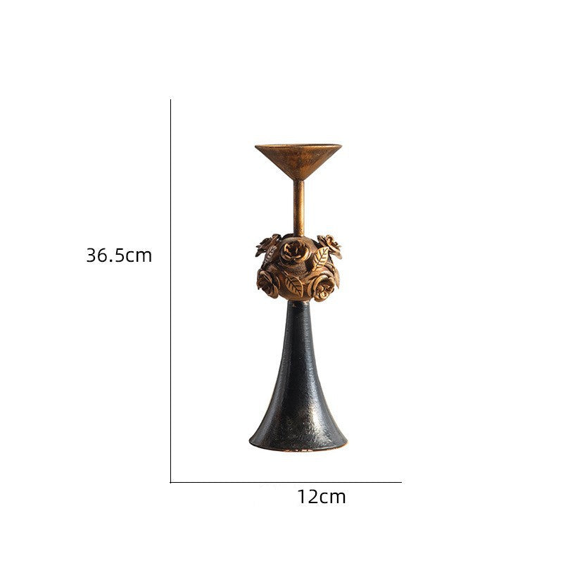 Olivenorma Distressed Vintage Carved Rose Candle Holder - Small: 36.5cm*12cm - image 1
