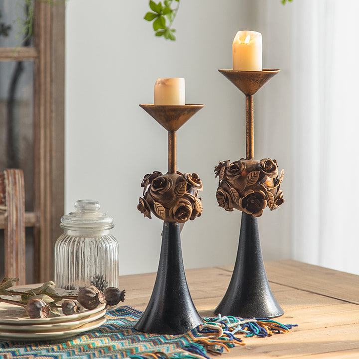 Olivenorma Distressed Vintage Carved Rose Candle Holder - image 0
