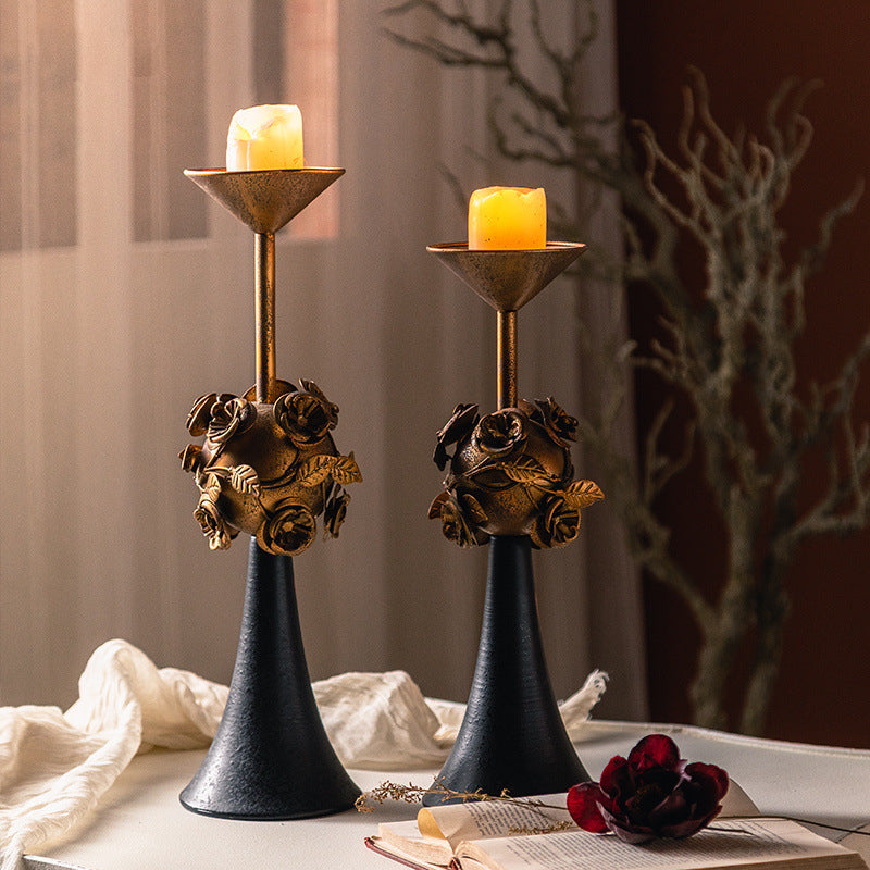 Olivenorma Distressed Vintage Carved Rose Candle Holder - image 4