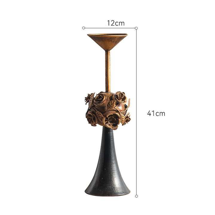 Olivenorma Distressed Vintage Carved Rose Candle Holder - image 2
