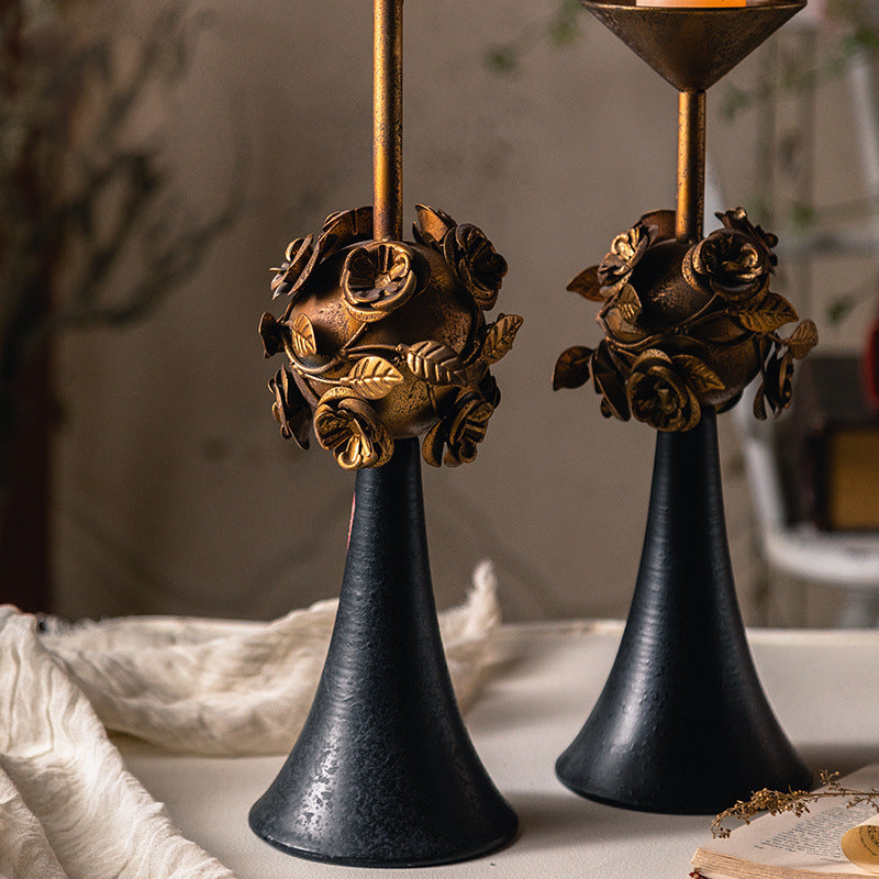 Olivenorma Distressed Vintage Carved Rose Candle Holder - image 9
