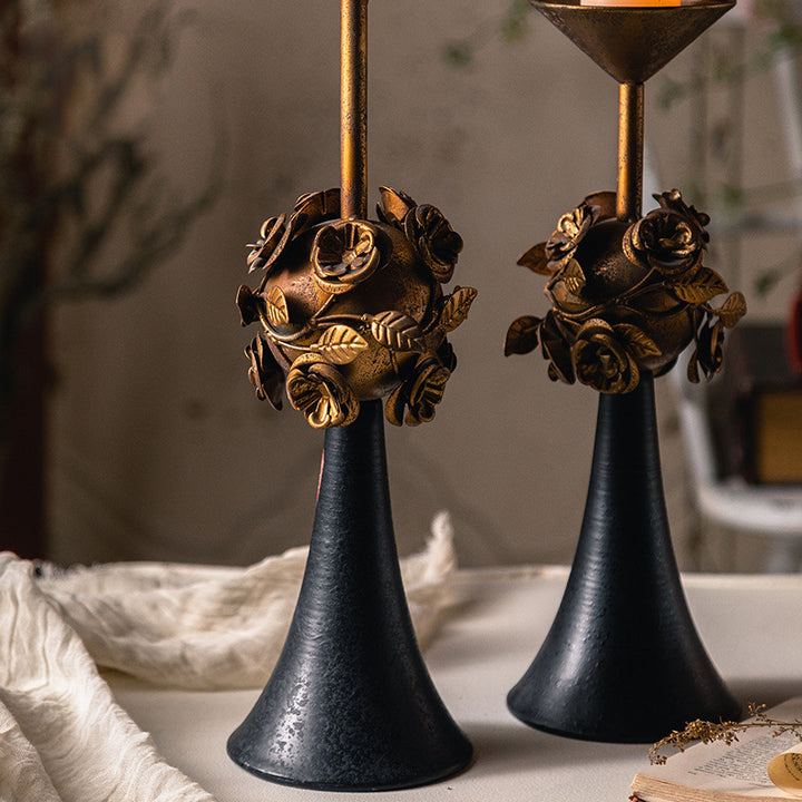 Olivenorma Distressed Vintage Carved Rose Candle Holder - image 9