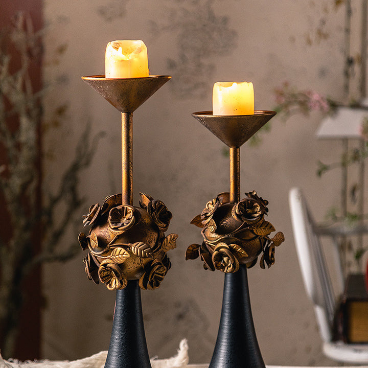 Olivenorma Distressed Vintage Carved Rose Candle Holder - image 6