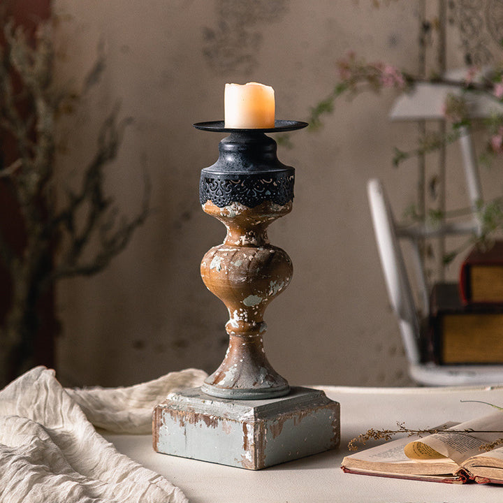 Olivenorma Distressed Wooden Wax Table Decoration Candle Holder - image 6