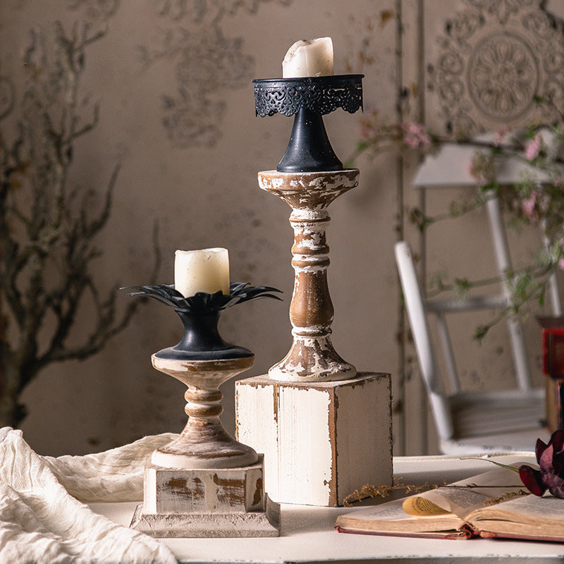 Olivenorma Distressed Wooden Wax Table Decoration Candle Holder - image 4