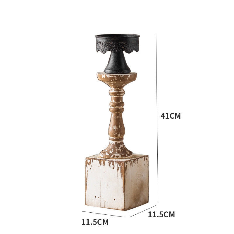 Olivenorma Distressed Wooden Wax Table Decoration Candle Holder - 41cm*11.5cm*11.5cm - image 1