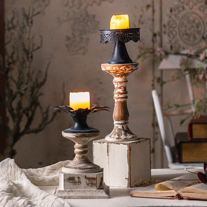 Olivenorma Distressed Wooden Wax Table Decoration Candle Holder - image 0