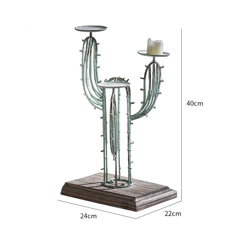 Olivenorma Cactus Wrought Iron Table Decoration Candle Holder - Large Size: 40cm*24cm*22cm - image 1