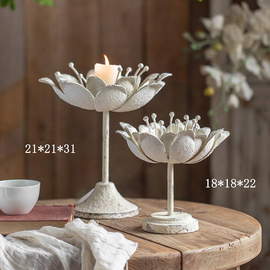 Olivenorma Carved Lotus Shaped Iron Candle Holder - Small: 18cm*18cm*22cm - image 1