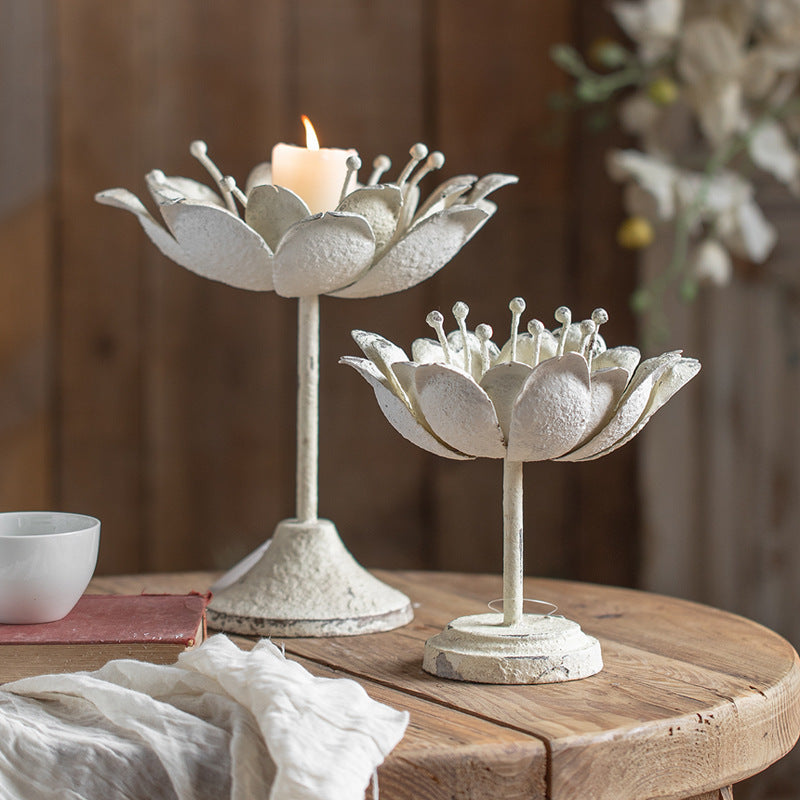 Olivenorma Carved Lotus Shaped Iron Candle Holder - image 0