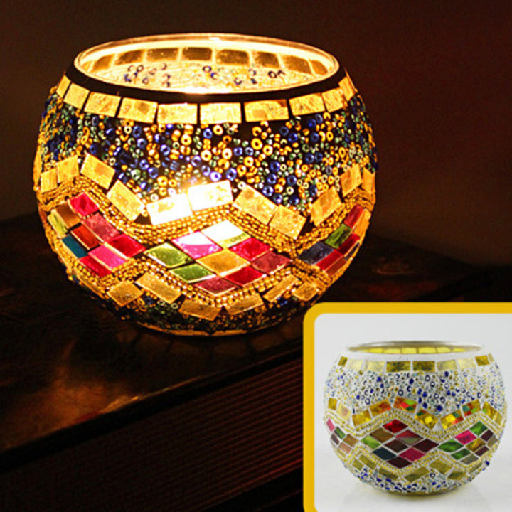 Olivenorma European Retro Glass Mosaic Candle Holder - Dynamic Waves - image 1