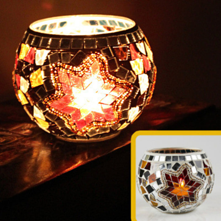 Olivenorma European Retro Glass Mosaic Candle Holder - Golden Snowflakes - image 3