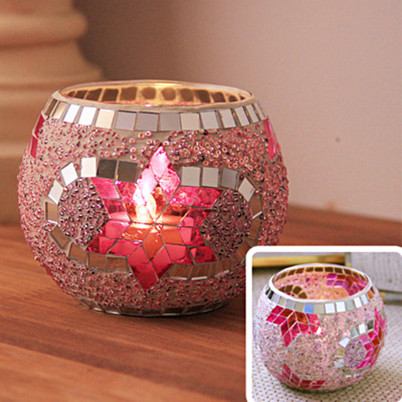 Olivenorma European Retro Glass Mosaic Candle Holder - Pink Memories - image 7