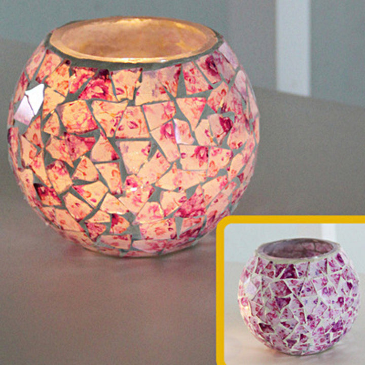 Olivenorma European Retro Glass Mosaic Candle Holder - Pink Florals - image 8