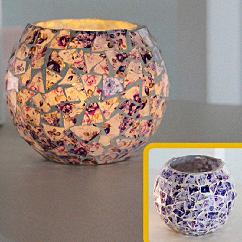 Olivenorma European Retro Glass Mosaic Candle Holder - Purple Florals - image 9